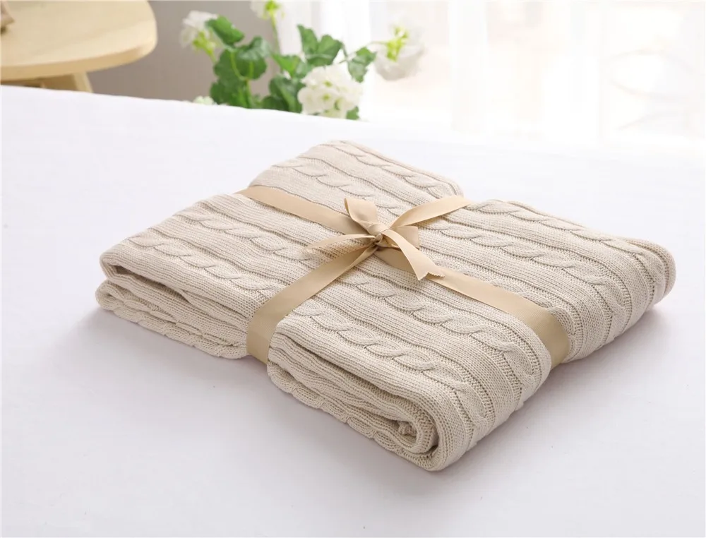 Хлопок, высокое качество, мягкое вязаное одеяло ручной работы, одеяло для кровати, бежевое, красное, коричневое, голубое, белое, серое, розовое вязаное одеяло для дивана