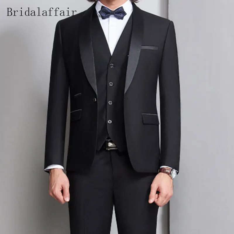 Bridalaffair черный формальный мужской костюм Slim Fit мужские s костюмы индивидуальный пошив смокинг для жениха блейзер для свадьбы Выпускной пиджак брюки с жилетом 3 шт - Цвет: same as picture