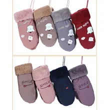 Высококачественные женские зимние перчатки с милым мультяшным рисунком и буквенным принтом милые женские толстые теплые варежки женские перчатки без пальцев