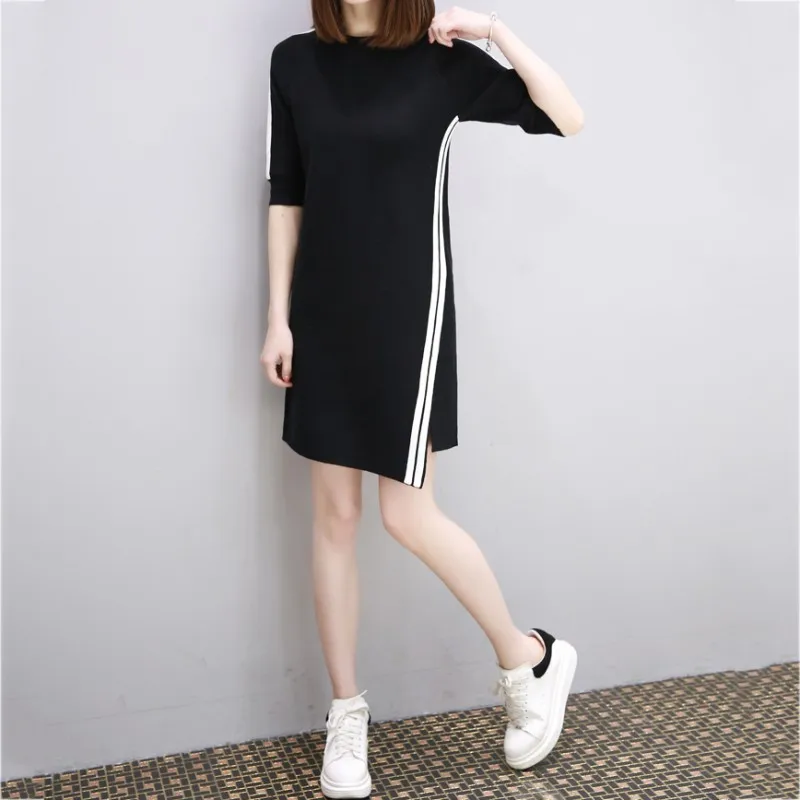 

Korean Women Fashion Stitching Mini Dress Summer Casual Slim Irregular Dress