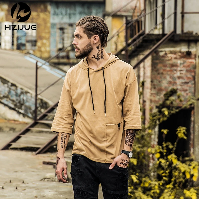 

HZIJUE 2018 High Street men top tees T shirt fashion summer thin hoodies hip hop Oversized Comfortable casual funny t shirt