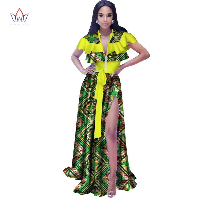 Summer Dress Maxi African Dresses for Women Deep V Dresses Ruffle Sleeve Vestidos Elegant Printed Clothing Plus Size WY2436