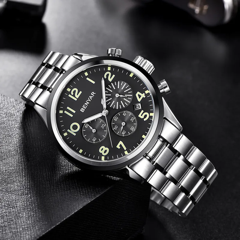 BENYAR новые мужские часы Бизнес Военные хронограф водонепроницаемые Модные кварцевые часы Relogio Masculino Erkek Kol Saati