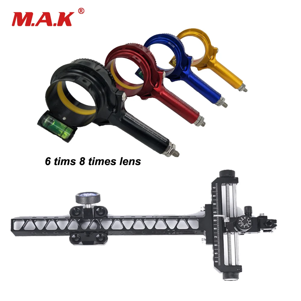 

Colorful 6 Times 8 Time Lens Composite Sight with Bow Frame Aiming Head for Compound Bow Competition Archery Shooting