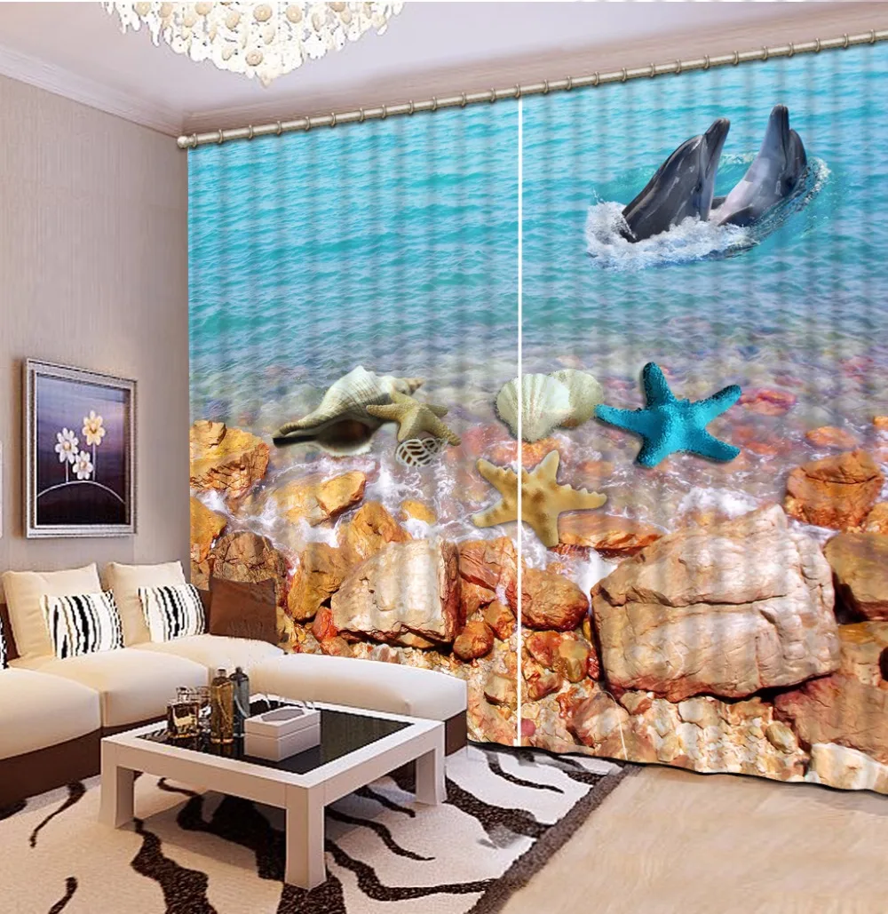 Beach Shell Kids Curtain Couple Dolphins Curtains For Bedroom The