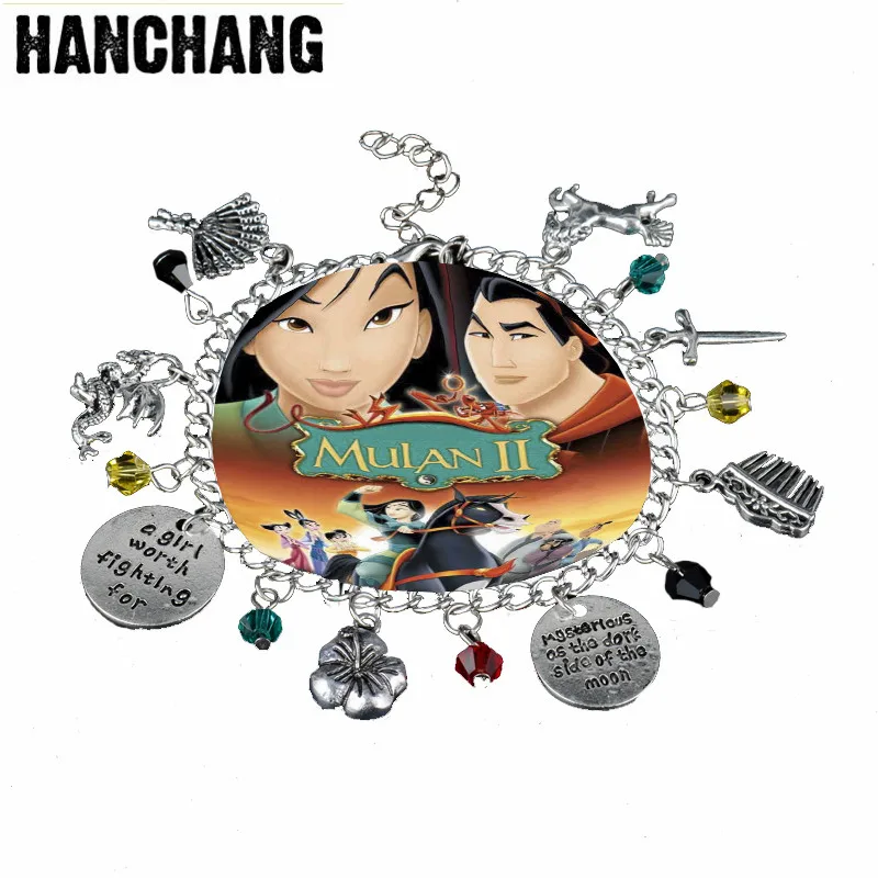 

HANCHANG Jewelry Chinese Female Hero Mulan Charm Bracelet US Anime Legend Heroine A Girl Worth Fighting Bangle Women Bracelet