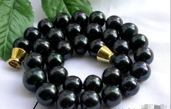 

fast z Z1937 NICE 7" 14mm round Tahitian black FWF pearl necklace magnet (A0322)
