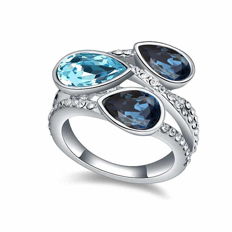 5 Colors Real Austrian Crystals Romantic Geometric Fashion Rings for women 109176Deepblue