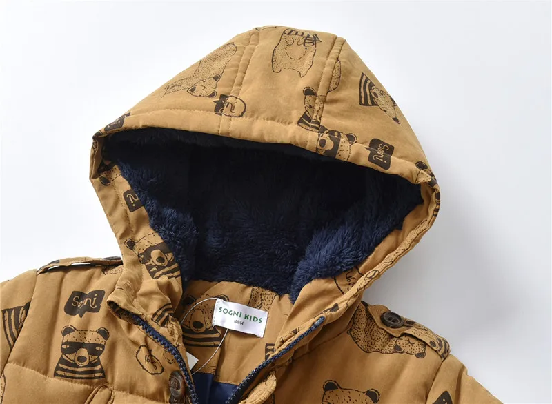 Осенне-зимнее пальто с капюшоном для маленьких мальчиков; Верхняя одежда для детей на молнии; теплая куртка с изображением медведя из России; одежда для малышей