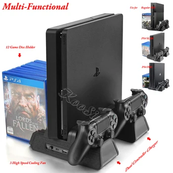 

PS 4/Slim/PRO Wireless Controller Charger Gamepad Charging Dock PS4 Console Stand Cooling Fan for Playstation 4 Disc Holder