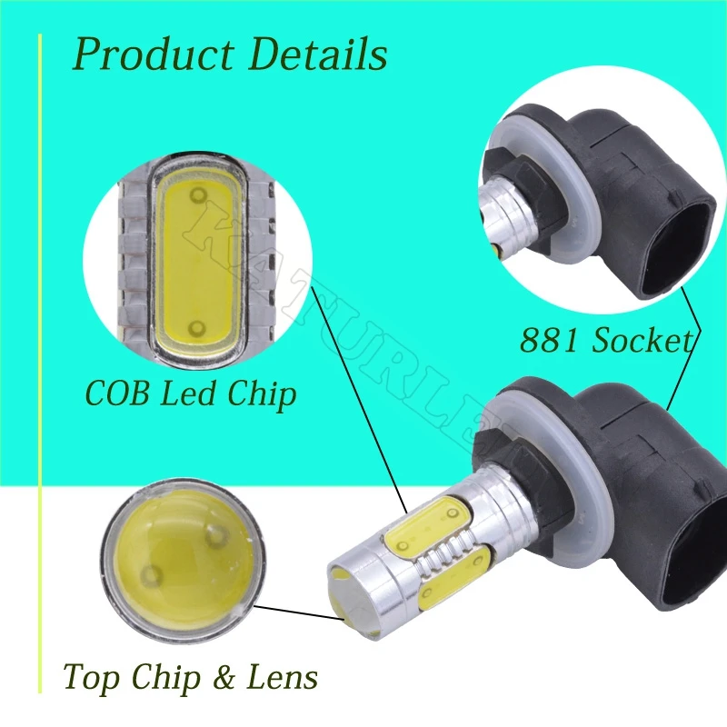 1 шт., катур 881 H27, противотуманный светодиодный светильник для вождения, лампа для бега, супер яркие COB чипы, внешние огни, 7,5 Вт, 500лм, светодиодный светильник 12 В