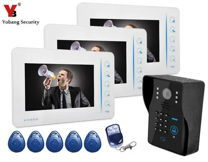 

YobangSecurity 7"Inch Wired Color Video Door Phone Doorbell Entry Intercom Security Camera Bell System Kit With RFID Keyfobs