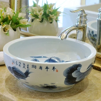 

Bathroom Lavabo Ceramic Counter Top Wash Basin Cloakroom Hand Painted Vessel Sink finsh pattern bathroom sink basin ceramic