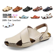 Популярные летние мужские тапочки ручной работы из натуральной кожи; модные пляжные сандалии с классическим носком; размеры 28-66