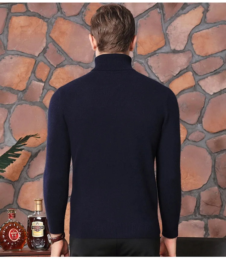 Brand Men's Cashmere Sweater 2019 New High Collar Men's Sweater Solid Color Velvet Long-Sleeved Winter Shirt Sweater (24)