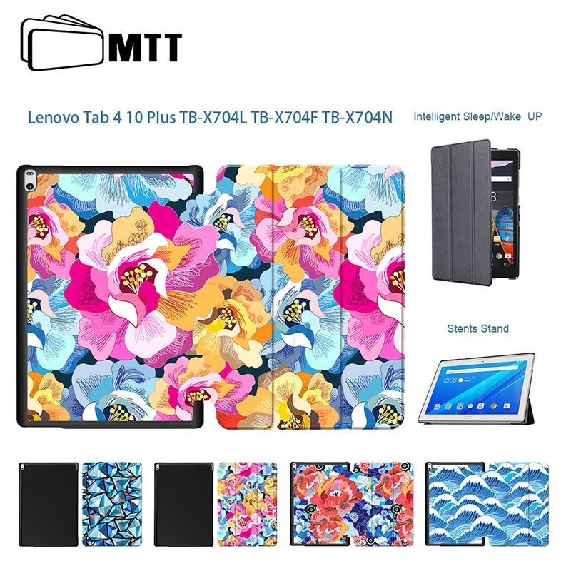 

Abstract Flower Painted Case For Lenovo Tab 4 10 plus PU Leather cover Tab4 10 Plus TB-X704L TB-X704F/N 10.1" Tablet PC Stand