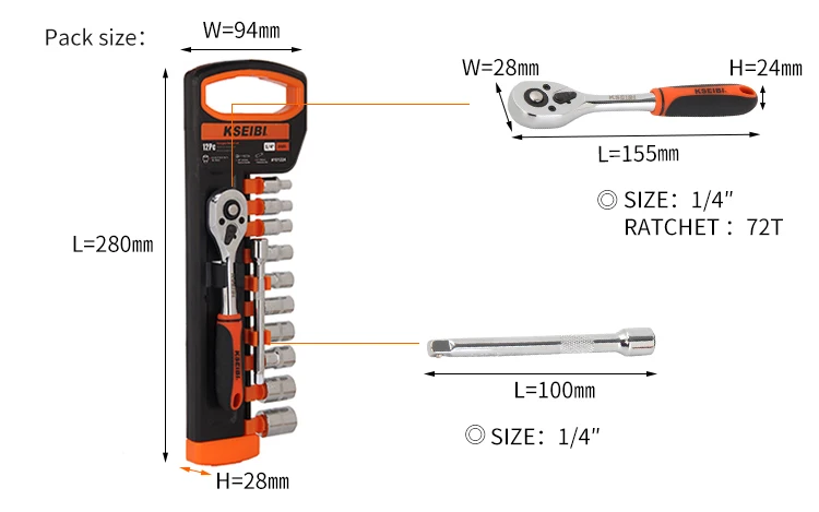 KSEIBI 1/4 в 6,35 м метрики и SAE Ratchet Комбинации для шлица «звездочка» Набор торцевых гаечных ключей хром-ванадиевая сталь Сталь трещотка привода Набор торцевых головок, набор инструментов гаечный ключ