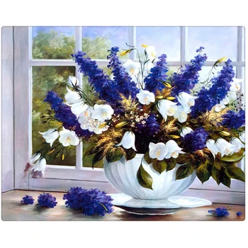 

diy diamond embroidery square rhinestones diamond painting cross stitch kit mosaic vases lavender flowers decoration Mural cx