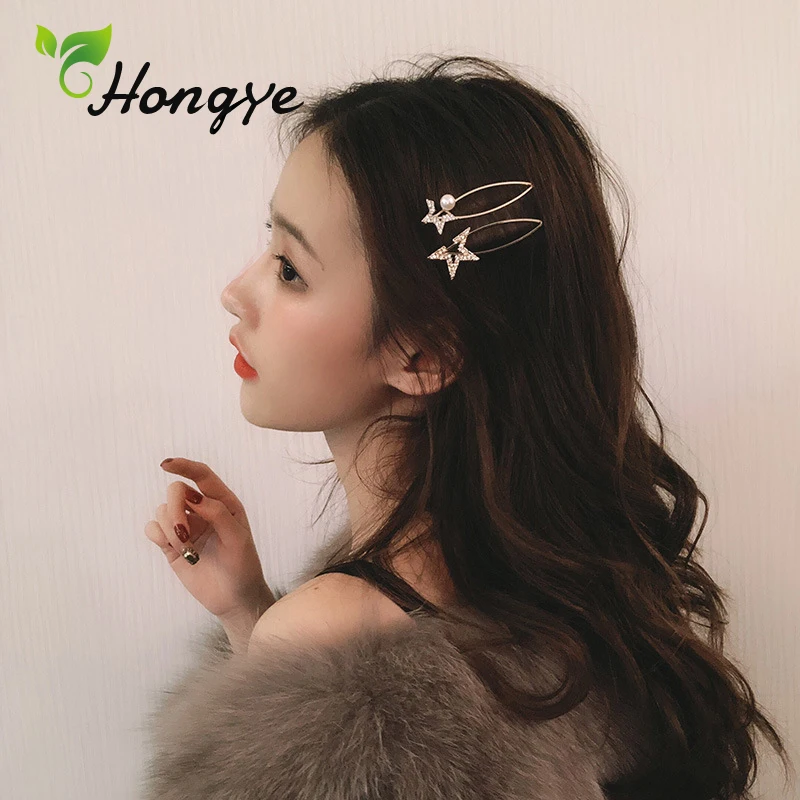 

Hongye 2 Pcs Highlight Pearl Hair Clip Gold Tone Girls Sweet Bride Hair Accessories Rhinestone Insert Hairpin Star Shaped Crab