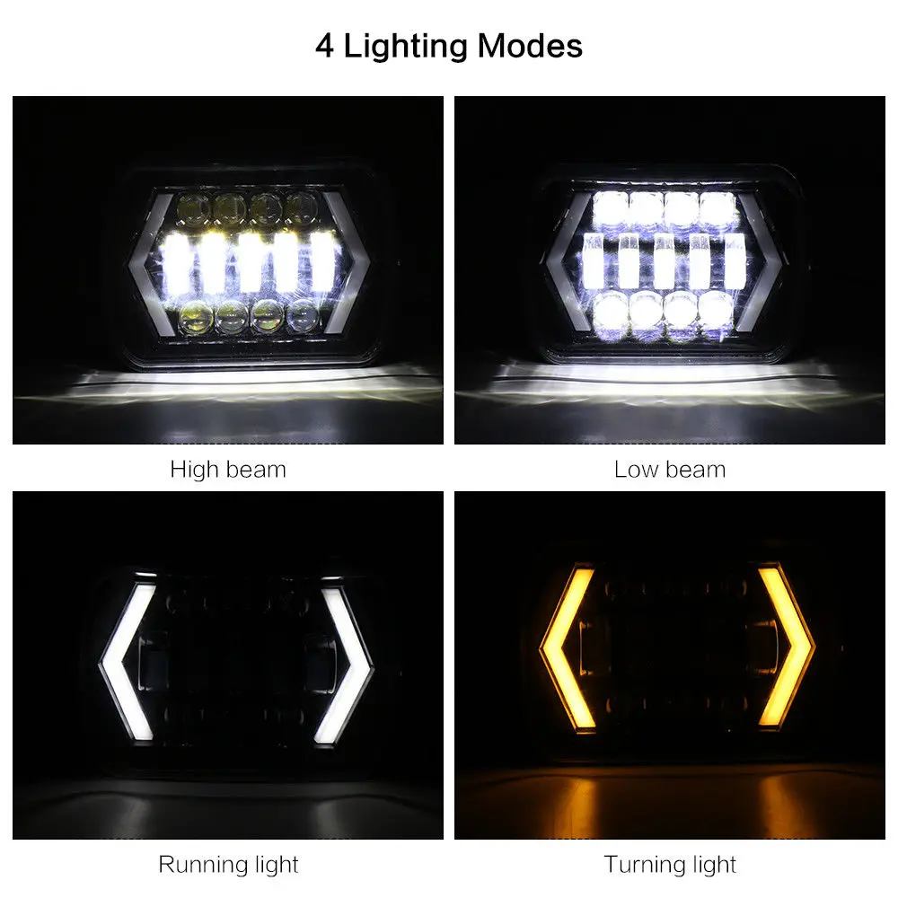  90W 7X6 5X7 LED Headlight Arrows White DRL Amber Turn Signal For Jeep Wrangler YJ Cherokee XJ Truck - 32965967465