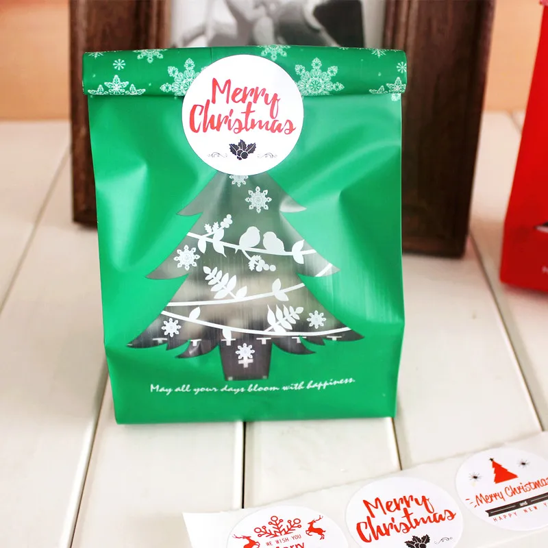 Красная Зеленая Рождественская елка украшение Печенье конфеты десерт сладости пластиковый плоский мешок подарочные пакеты