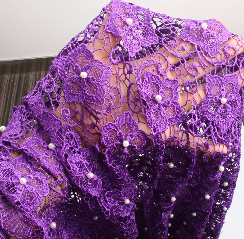 New designs african laces purple french lace with beads guipure lace