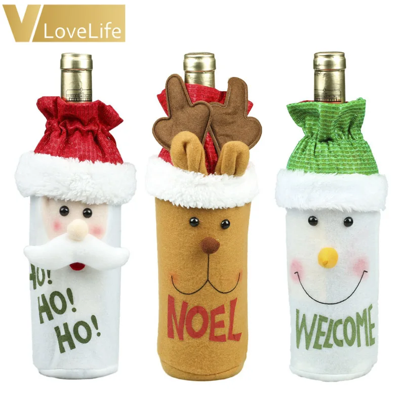 

1PCS Lovely Bottle Sets Christmas Wine Bottle Bag Deer Cartoon Snowman Santa Claus Pattern Christmas Decor Supplies