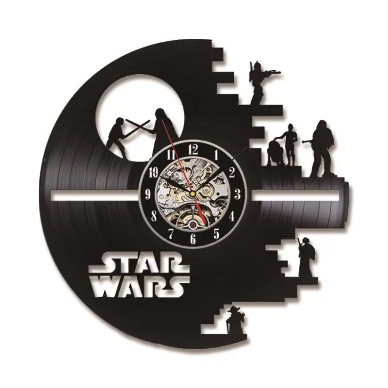 Tanie Czarny pusty zegar muzyczny cd motyw gwiezdnych wojen w antycznym stylu zegar ścienny z winylu kreatywny cichy wiszący zegar