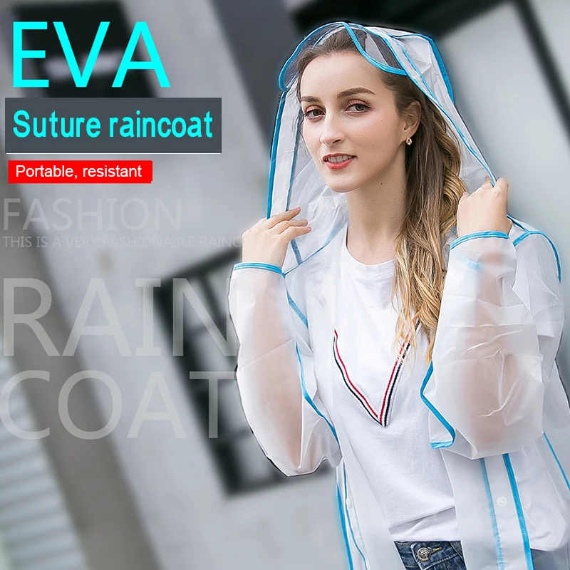 

Fashion Women Men EVA Transparent Portable Outdoor Travel Rainproof Camping Waterproof Hooded Plastic Poncho Rain Cover 3 Sizes
