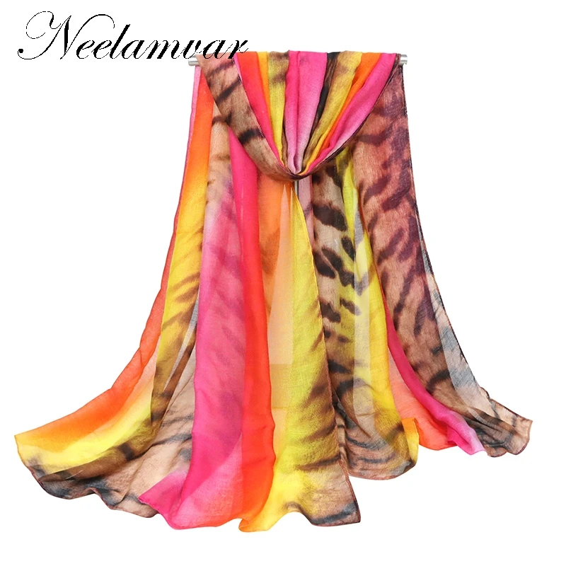 Высокое качество, тигровые полосы, пляжные шарфы, вуаль, мягкий длинный шарф для женщин, с цветочным принтом, шаль, палантин, полосатые шарфы