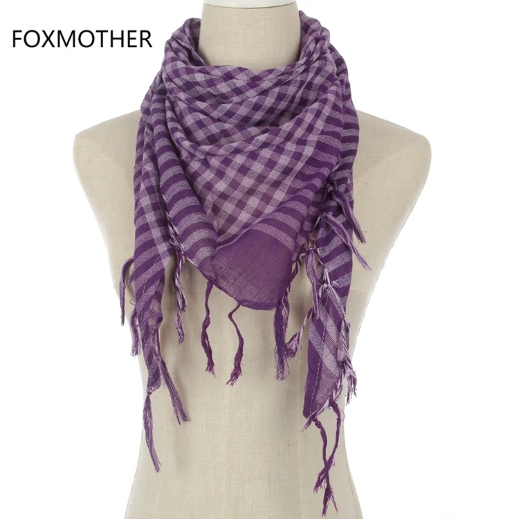 FOXMOTHER Черный Белый Серый Армейский зеленый шемаг плед бахрома треугольник шарф для женщин мужские - Цвет: Фиолетовый