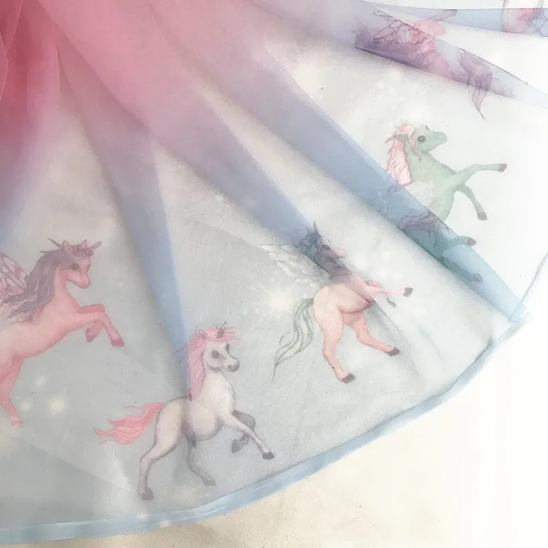 

Gradient Rainbow Unicorn Lace Mesh Fabric Organza Cartoon Rainbow Soft Mesh Tulle Lace Fabric DIY Meterial For Dress Home Decors