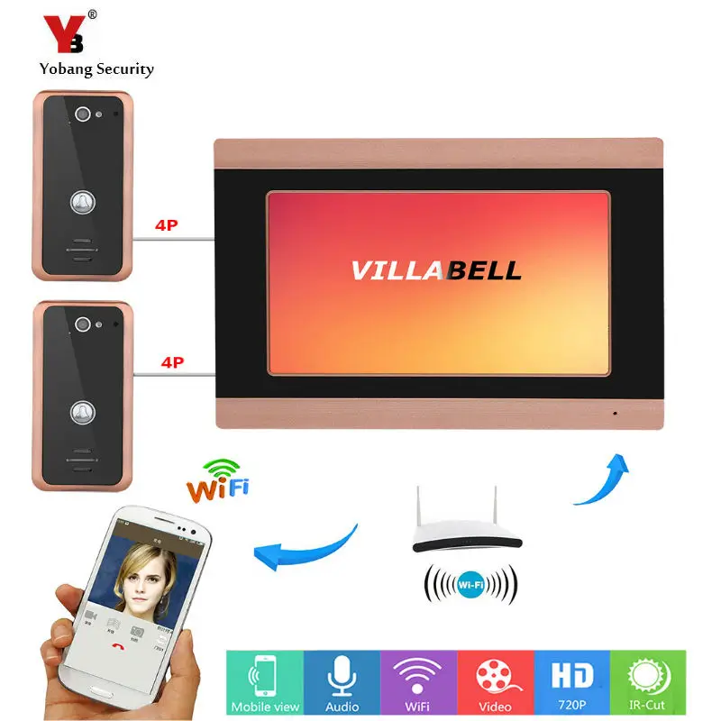 cheap Yobang Security 7inch Wired Wifi Video Door Phone Doorbell Intercom Entry System with 2 Wired Camera Support Remote APP intercom