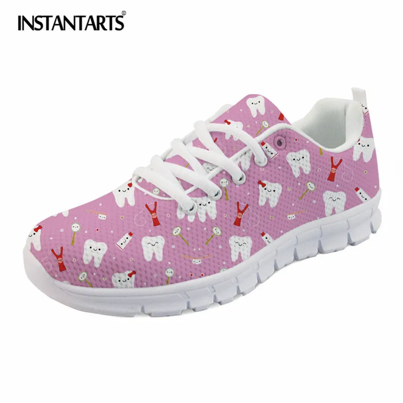 H4691AQ INSTANTARTS Cartoon Dentist Print Autumn Outdoor Running Shoes for Women Breathable Air Mesh Sneakers Girls Sport Athletic Shoes - Цвет: H4691AQ