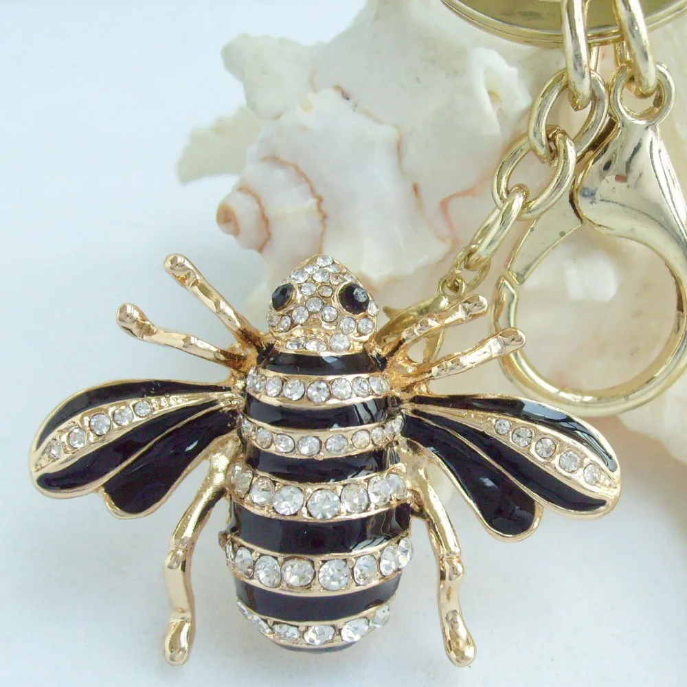 2.16" Insect Bee Honeybee Keychain Pendant Clear Rhinestone Crystal