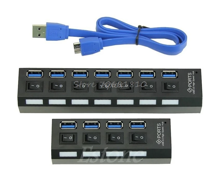 7/4 Port USB 3.0 Hub With On/Off Switch For PC Laptop TR