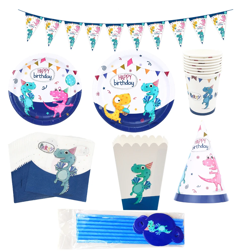 Набор одноразовой посуды с динозавром, бумажные тарелки, салфетки для стаканчиков, скатерть для детского дня рождения, свадьбы, вечеринки
