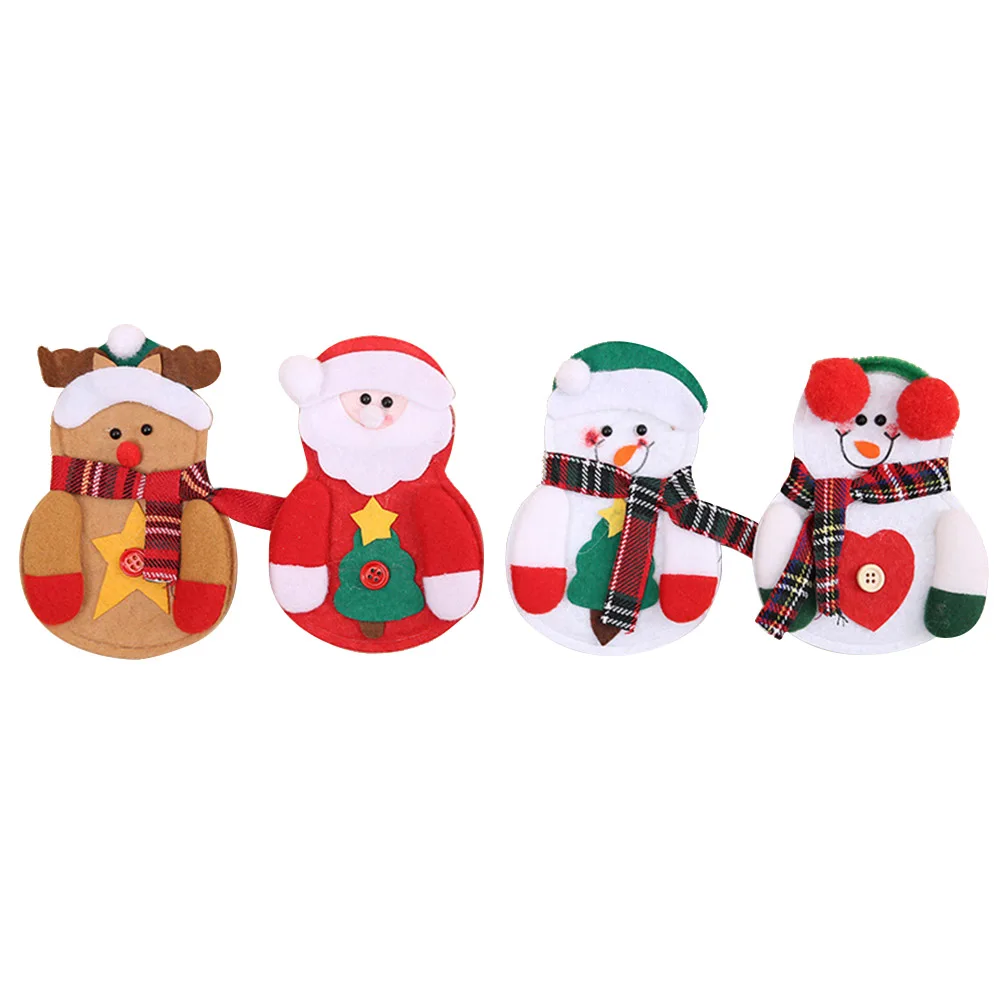 

4 pcs Christmas Knife Fork Bags Cartoon Santa Claus Snowman Elk Non-woven Cute Tableware Bag Silverware Holder for Household