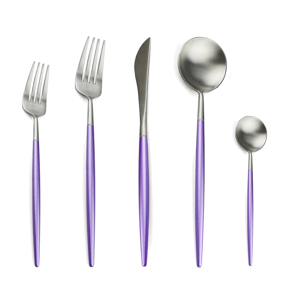 Purple Silver 30 шт./компл. набор корейских столовых приборов Нержавеющая сталь столовый сервиз столовые приборы кухонные принадлежности вилка в западном стиле комплект Прямая - Цвет: Purple Silver