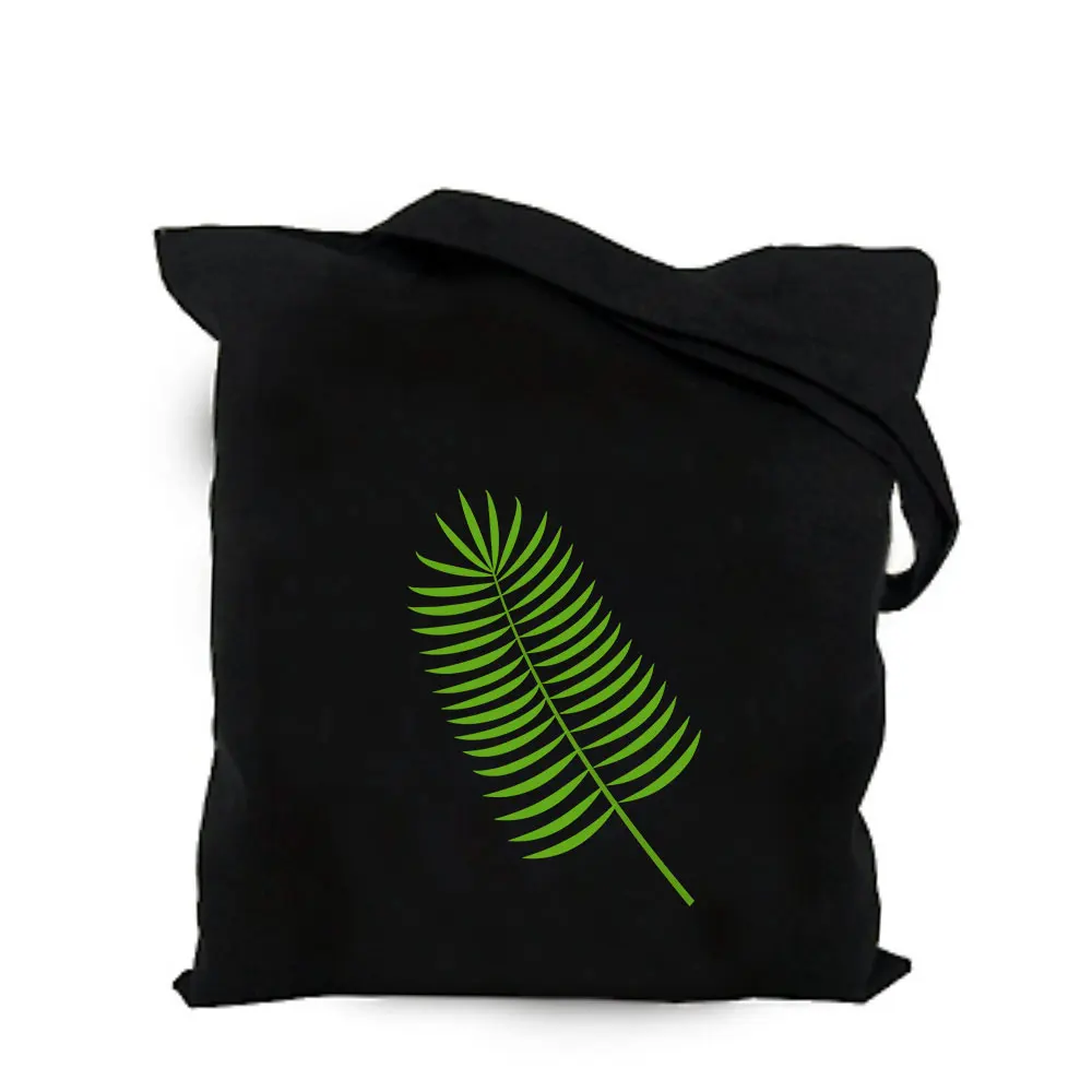 2019 green plant leaf black cotton canvas bag customized eco girl tote bag custom made shopping bags with logo for men or women  (4)