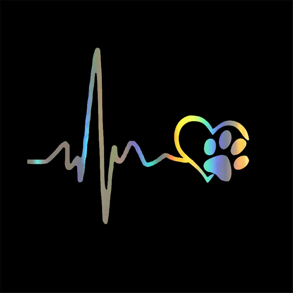 13CM10.3CM Heartbeat Love Dog Footprints Creative Vinyl Car Sticker Decals BlackSilverlaser (2)