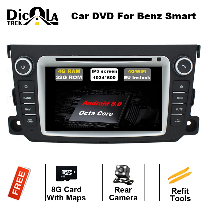 

Android 8.0 Two Din 7 Inch Car DVD Player Stereo System For Mercedes/Benz/Smart/Fortwo Octa Cores 4G RAM WIFI Radio FM/AM GPS