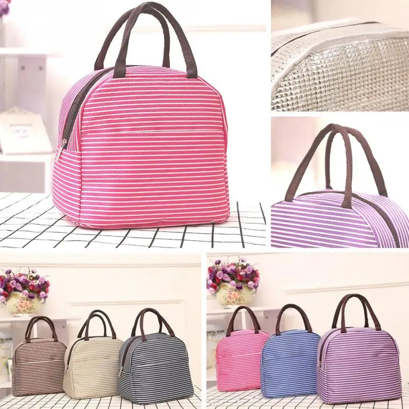

Hot Portable Insulated Thermal Cooler Stripe Lunch Box Carry Tote Picnic Case Storage Bag Outdoor Travel Picnic Bag