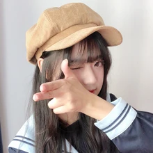 HT1902 осенне-зимний женский берет, хлопковая Вельветовая полосатая Кепка в виде утенка, кепка для девушек, восьмиугольный берет, Кепка для художника, женские береты