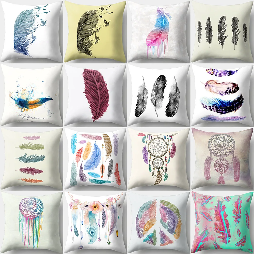 

Square 18'' 23'' Decorations for Home Sofa Car Dream Catcher Feather Peach Skin Throw Pillow Case Decorative Cushion Covers