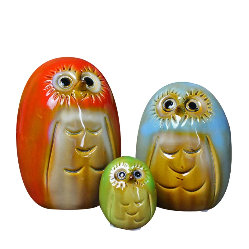 

3pcs/set Ceramic Cute Owl Ornaments Handmade Owls Family Figurines Porcelain Animal Statue Crafts Home Decor Accessories Gifts