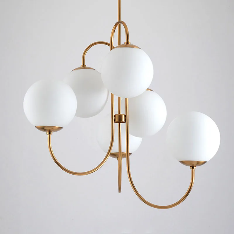  Modern Nordic Gold 6 Lights Glass Ball Pendant Light Lamp Milk White for Dining Room Bar Restaurant - 32951097335