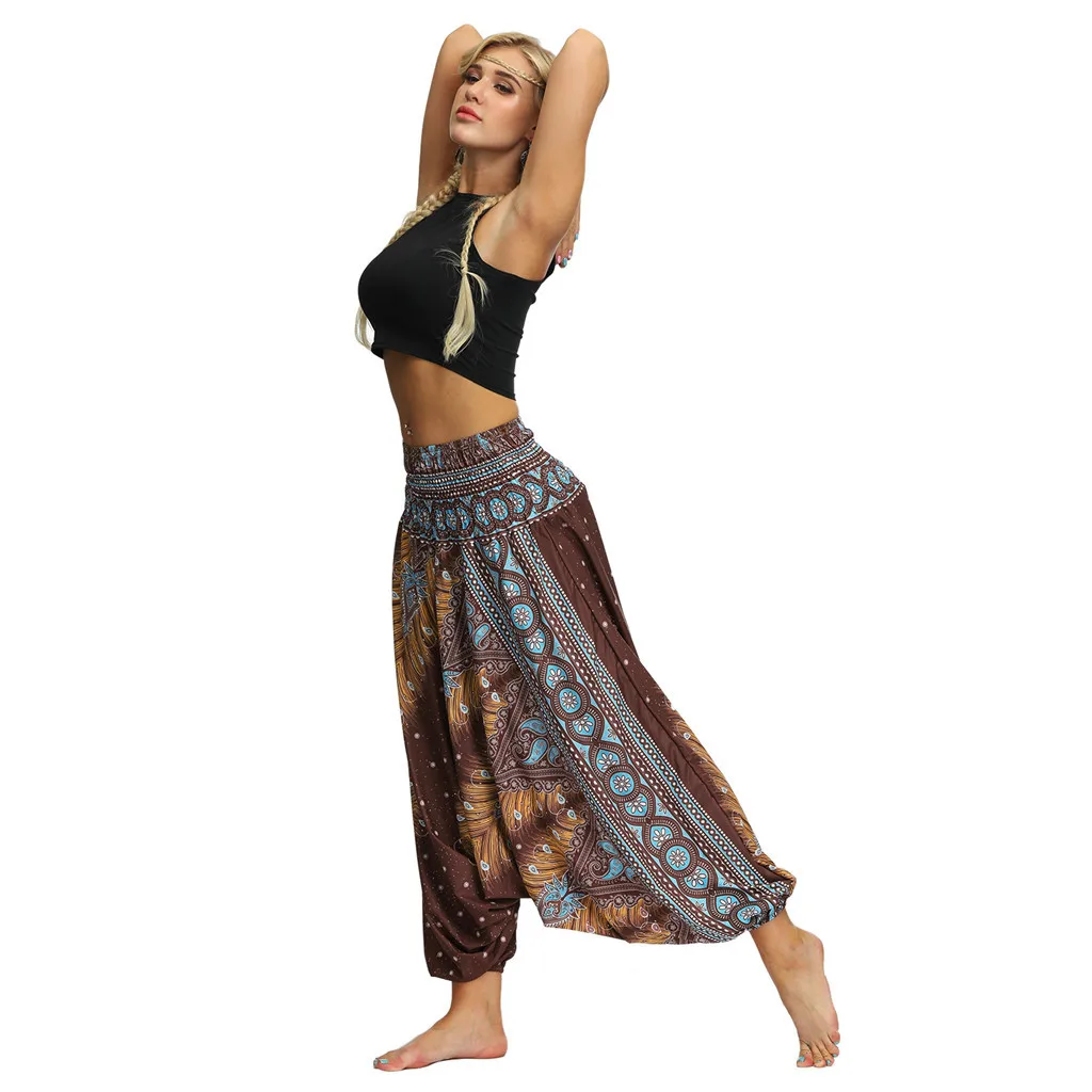 

Women Soft Loose Thai Harem Pants Indie Folk Boho Festival Hippy Casual Trousers Loose Elastic Waist National Style Pants #T20