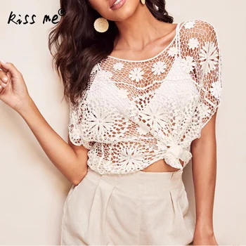 

Cotton Swimming Cover Ups Hollow Bathing Suit Summer Holiday Kimono Free Size Vintage Holiday Beach Shirt Sexy Bikini Cover Up