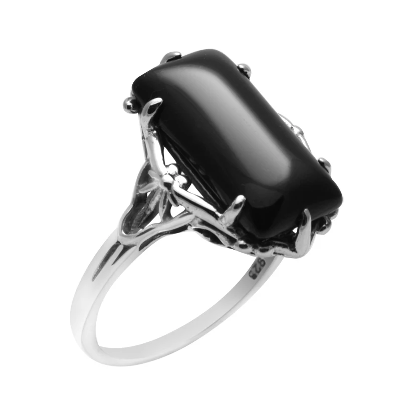 Szjinao 925 пробы серебряные ювелирные изделия резьба Виктория Винтажное кольцо с черным агатом 925 пробы серебряные кольца для женщин